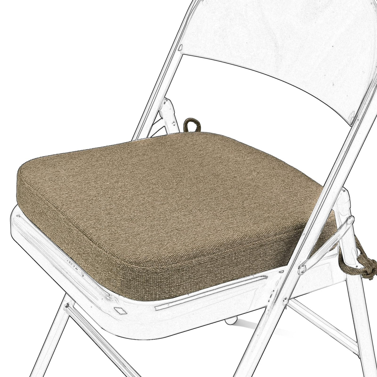 SINOSSO Memory Foam Chair Cushion for Folding Chair 1 Pcs, Thickened 2" Square Kitchen Chair Pad with Ties, Indoor Non-Slip Dining Chair Seat Cushion (1 Piece, Dark Brown)
