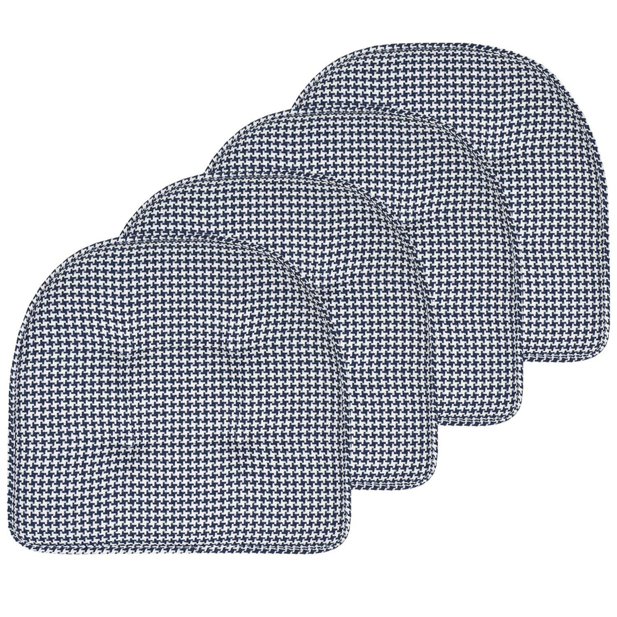 Sweet Home Collection Chair Cushion Memory Foam Pads Tufted Slip Non Skid Rubber Back U-Shaped 17" x 16" Seat Cover, 6 Pack, Checkered Taupe/White