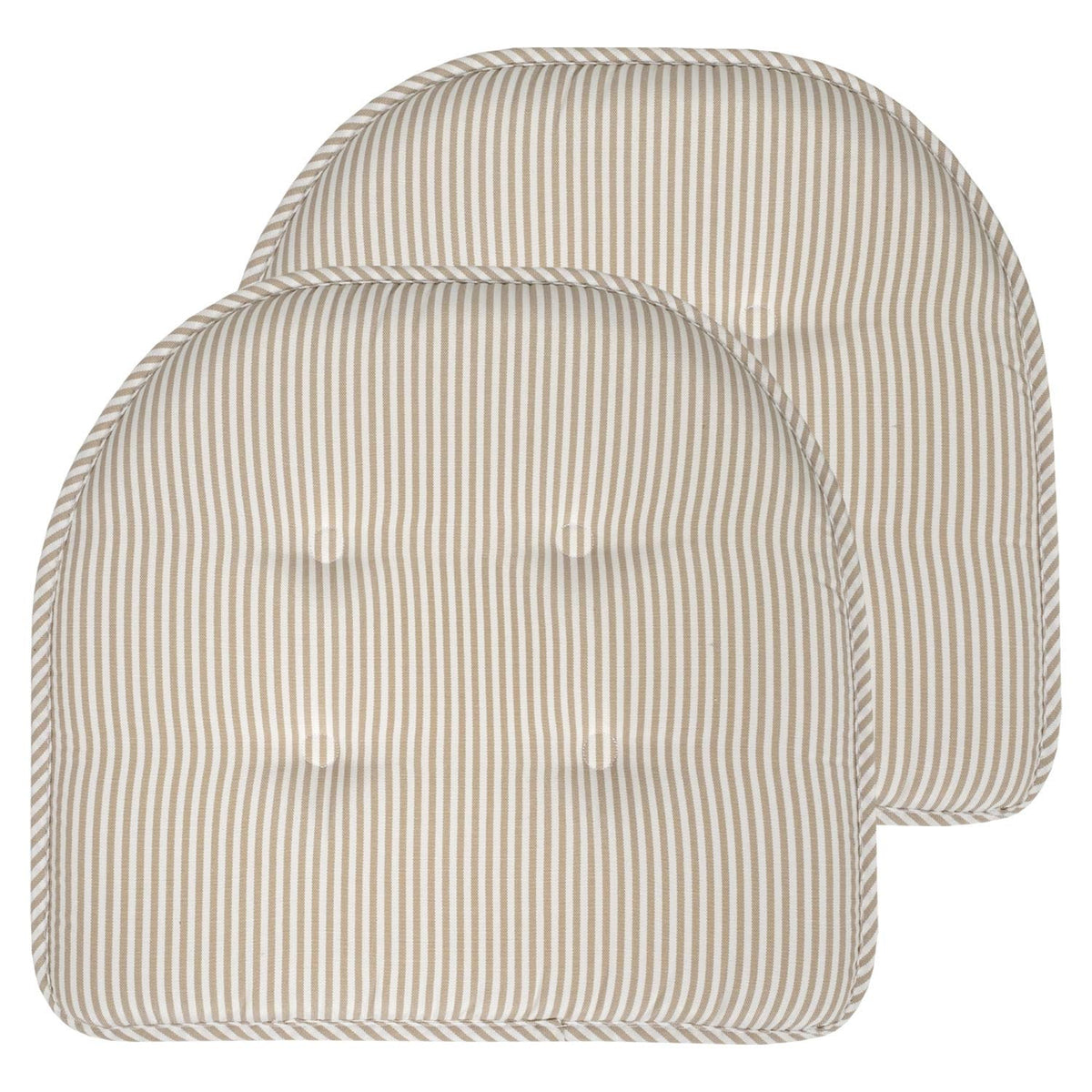 Sweet Home Collection Chair Cushion Memory Foam Pads Tufted Slip Non Skid Rubber Back U-Shaped 17" x 16" Seat Cover, 6 Pack, Checkered Taupe/White