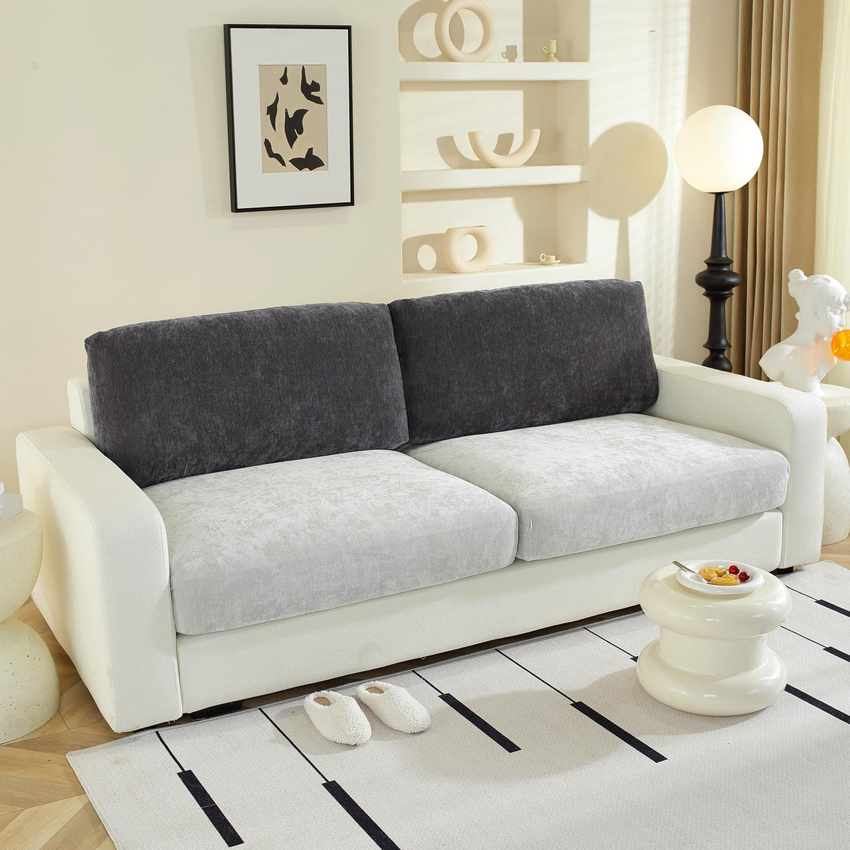 WEYOND Couch Cushion Covers L Shaped Sectional, 3PC Seat Covers, Light Grey