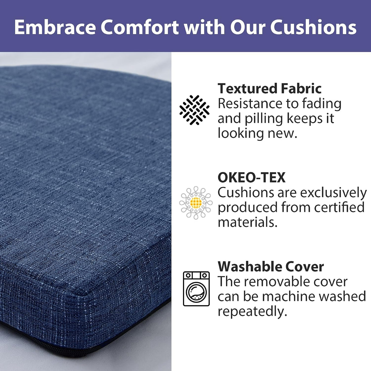 IPYNBAP Chair Cushions for Dining Chairs, Kitchen Chair Cushions, 16'' x 16'' x 2'', Non Slip Indoor Seat Cushions, Chair Pads for Dining Chairs with Ties & Removable Cover, Set of 4, Navy