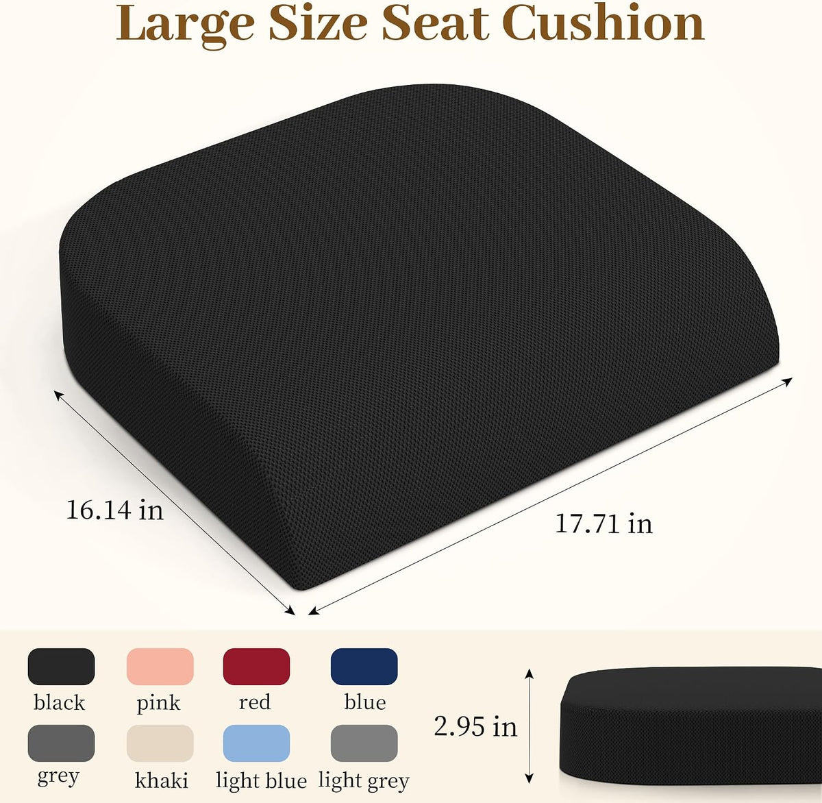 TranquilRelax Memory Foam Seat Cushion for Office Chair, 3-Inch, Black