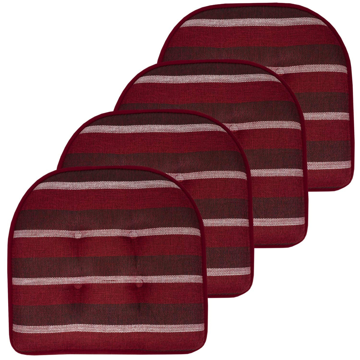 Sweet Home Collection Chair Cushion Memory Foam Pads Tufted Slip Non Skid Rubber Back U-Shaped 17" x 16" Seat Cover, 6 Pack, Checkered Taupe/White