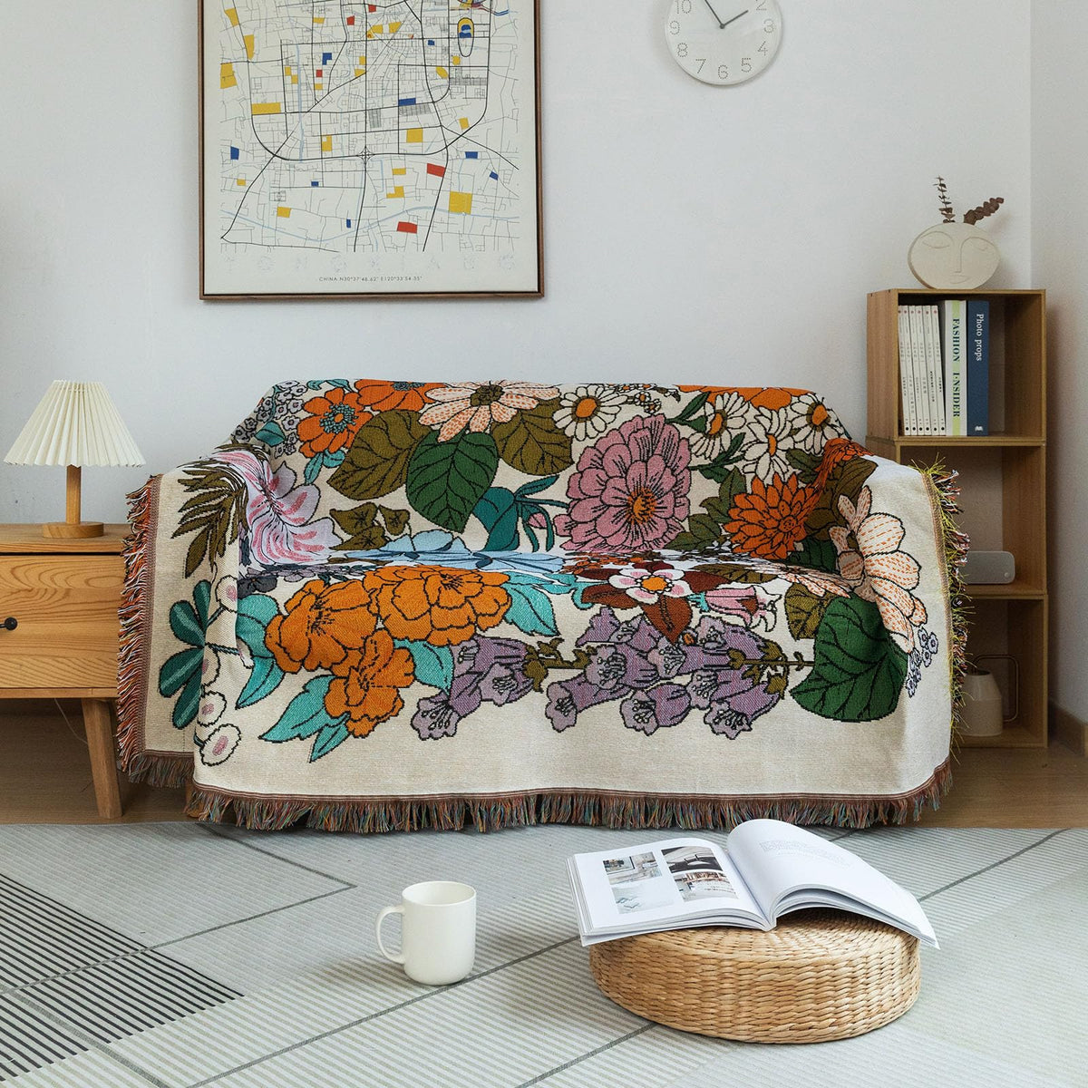 DREAMINGO Green Floral Couch Cover Farmhouse Botanical Jacquard Sofa Covers for 3 Cushion Couch Cozy Chenille Living Room Furniture Futon Sectional Sofa Slipcovers Washable, X-Large 71"x134"