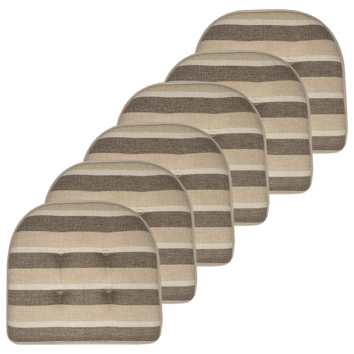 Sweet Home Collection Chair Cushion Memory Foam Pads Tufted Slip Non Skid Rubber Back U-Shaped 17" x 16" Seat Cover, 6 Pack, Checkered Taupe/White
