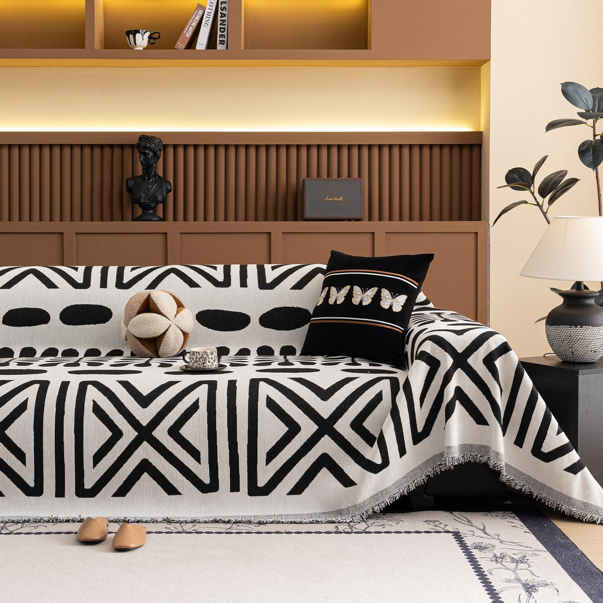 VClife Bohemian Sofa Covers Chenille Couch Cover for Sectional Couch, Soft Non Slip Couch Covers for 2 Cushion Sofa Breathable Sofa Furniture Protector Slip Cover for Couch, Pumpkin, 71"X118"