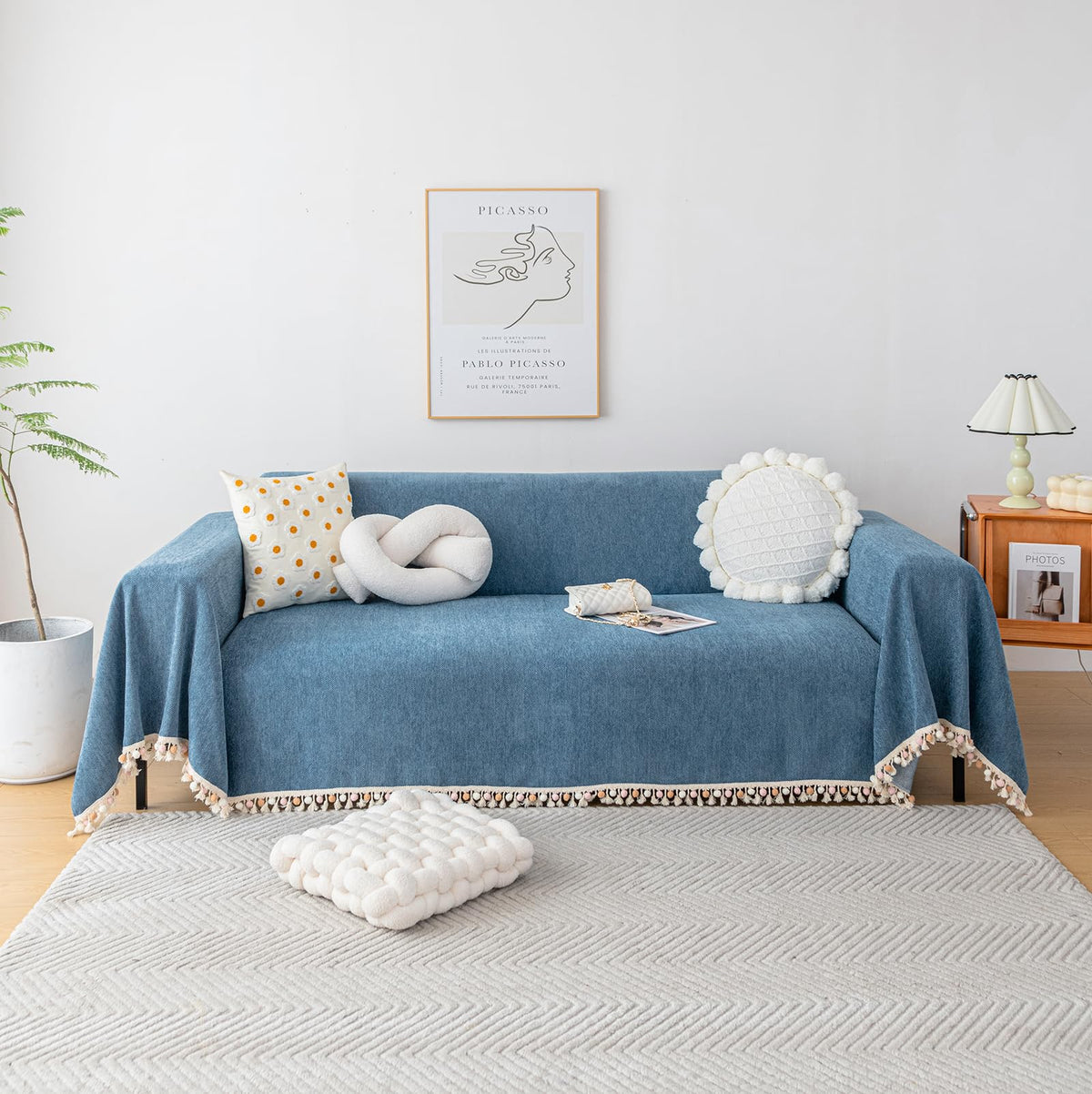 HANDONTIME Green Sofa Cover Vintage Couch Cover for Dogs 71" X118" Couch Cushion Covers with Tassel Herringbone Sofa Cover Boho Sofa Covers for 3 Cushion Couch Chenille Soft Loveseat Sofa Covers