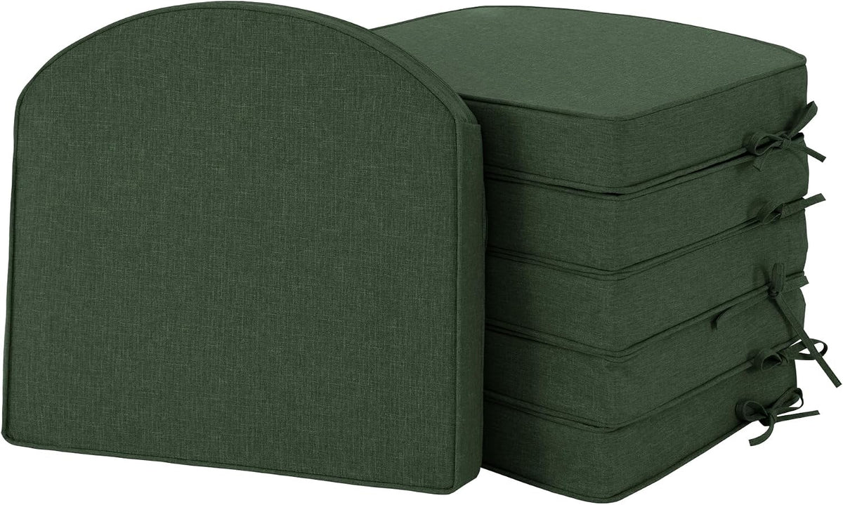 Outdoor Chair Cushions, Fade-Resistant & Water-Resistant, D Shaped Patio Furniture Seat Chair Pads Replacement with Ties, Non-Slip Bottom, Removable Cover, Set of 2, 17 x 16 Inch, Natural