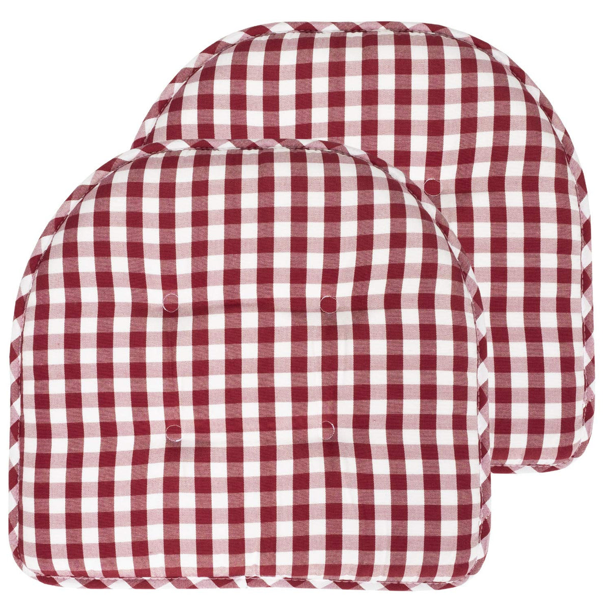 Sweet Home Collection Chair Cushion Memory Foam Pads Tufted Slip Non Skid Rubber Back U-Shaped 17" x 16" Seat Cover, 6 Pack, Checkered Taupe/White