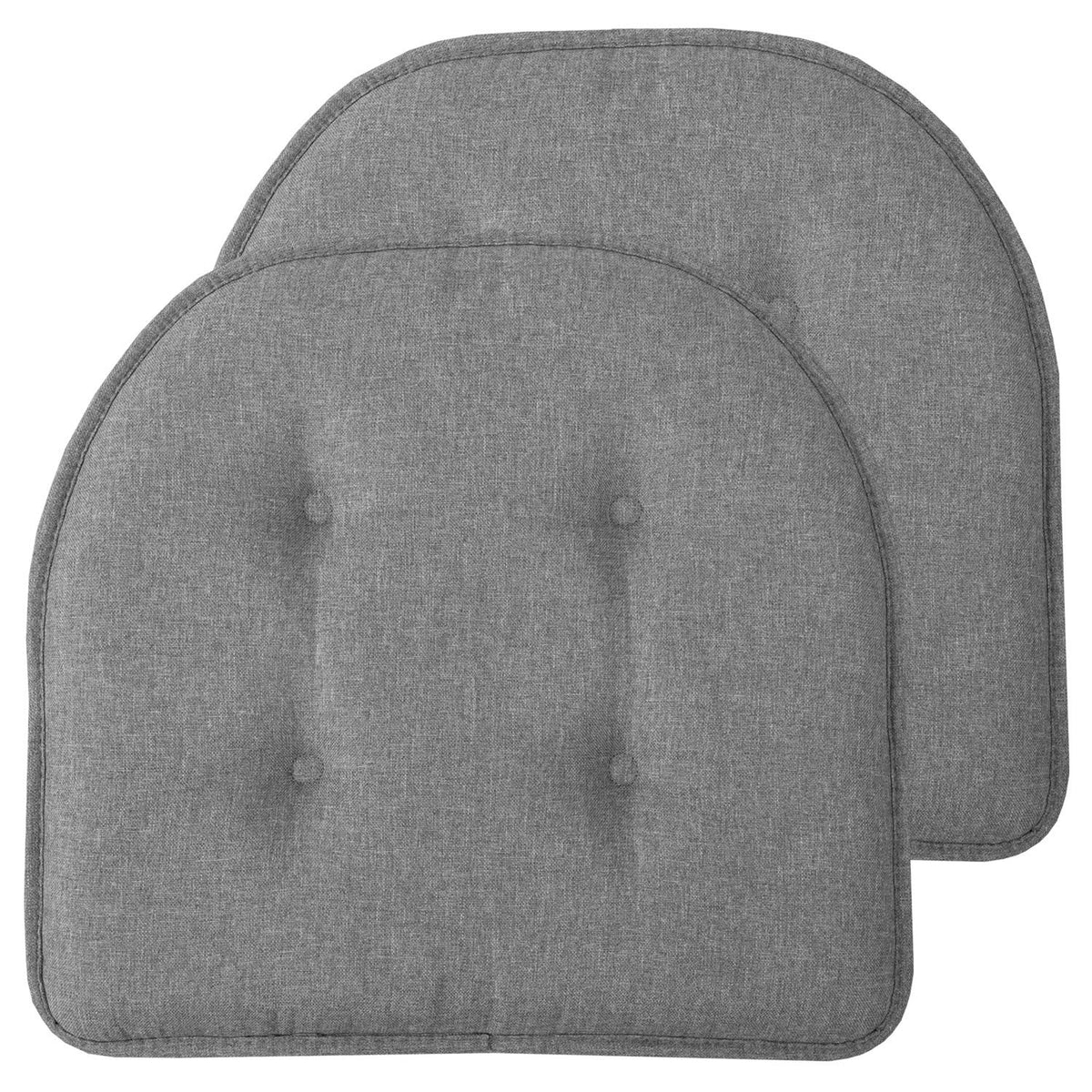 Sweet Home Collection Chair Cushion Memory Foam Pads Tufted Slip Non Skid Rubber Back U-Shaped 17" x 16" Seat Cover, 6 Pack, Checkered Taupe/White