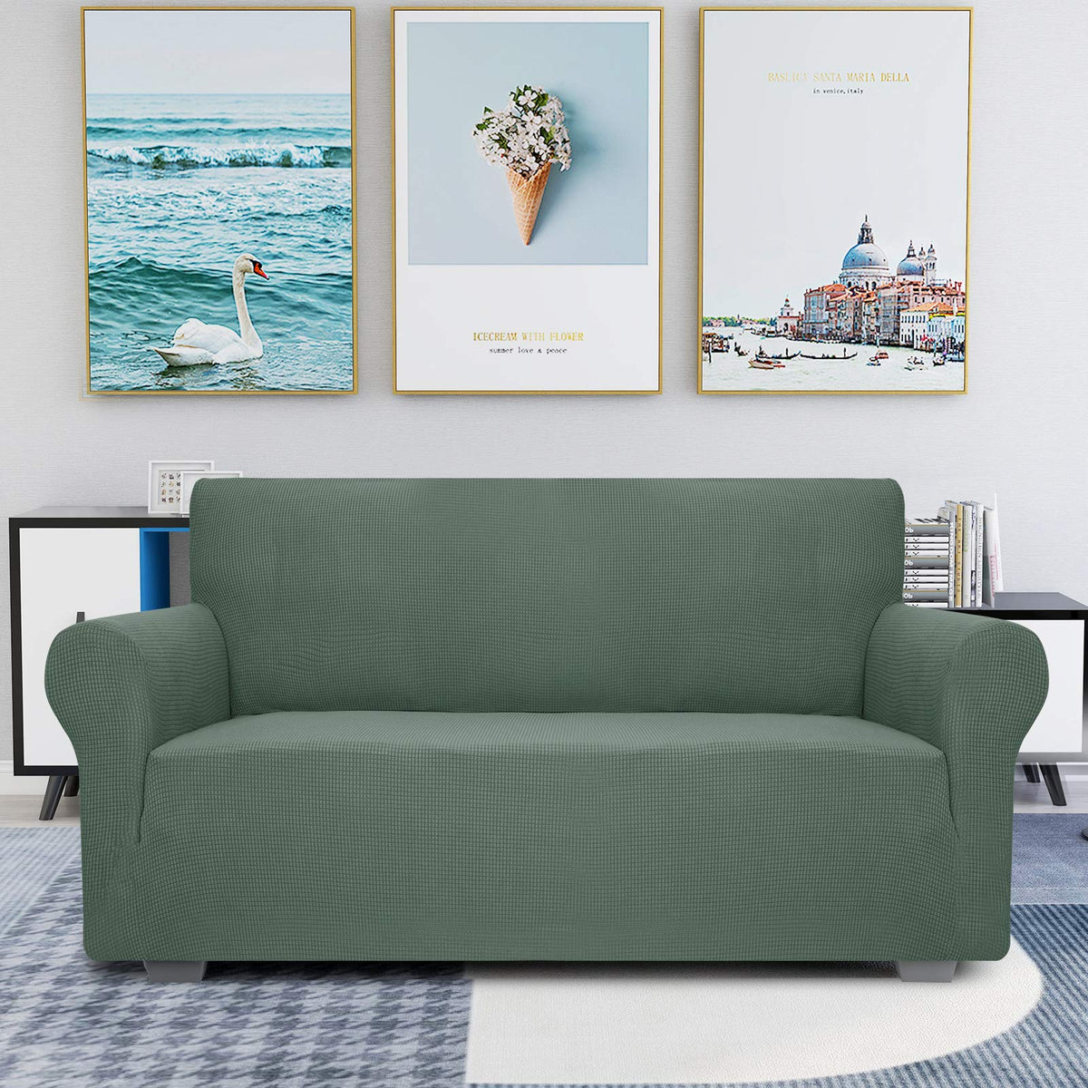 JIVINER High Stretch Couch Covers for 3 Cushion Couch 1-Piece Jacquard Sofa Slipcovers Fitted Washable Sofa Covers with Elastic Bottom Furniture Protector for Kids Pets (Sofa, Light Gray)