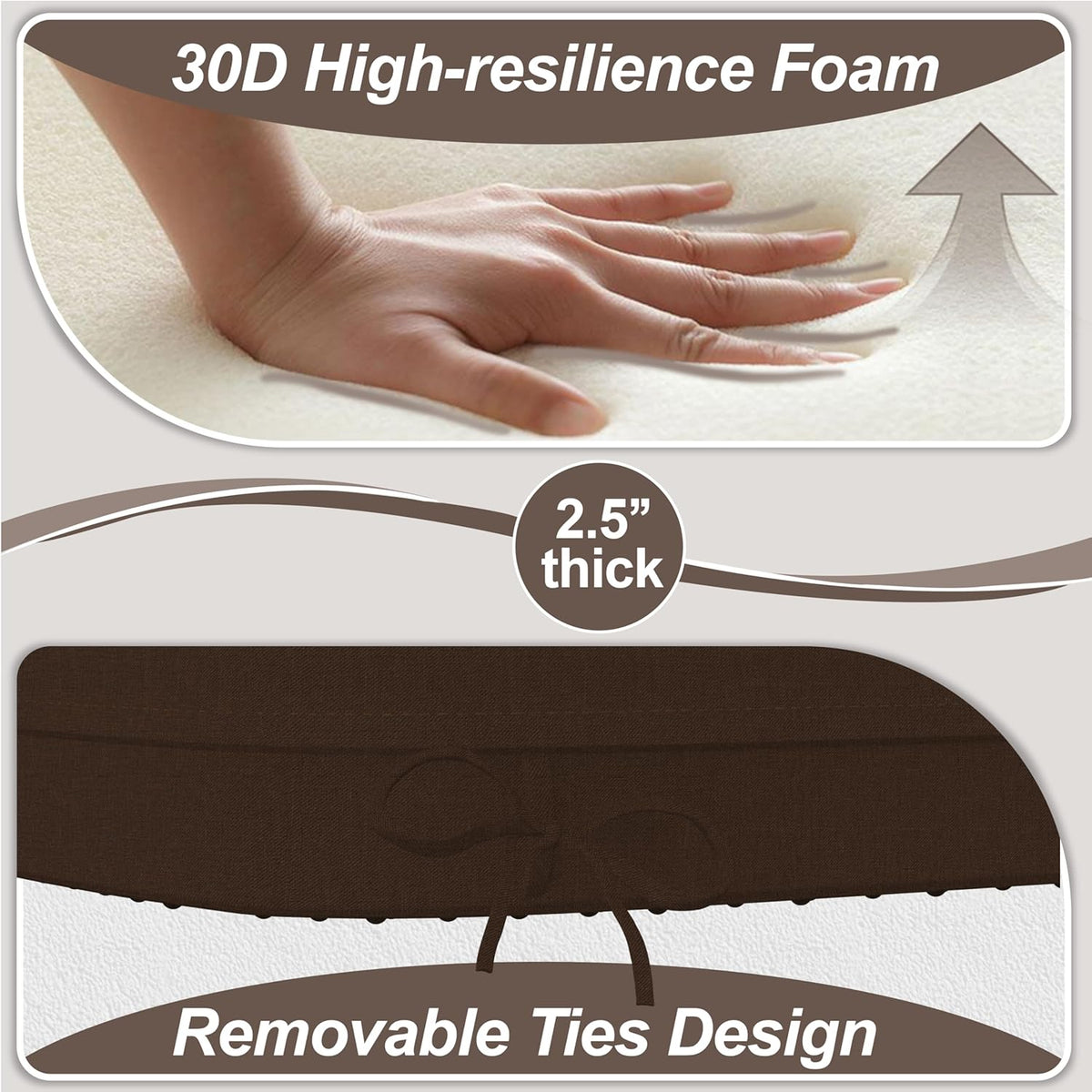 17'' x 16'' x 2.5"Thick Chair Cushions for Dining Chairs, 6 Pack WaterProof Easy Clean Kitchen Chair Pads with Ties and Non-Slip Backing - 30D High Elastic Foam Soft Kitchen Chair Cushions