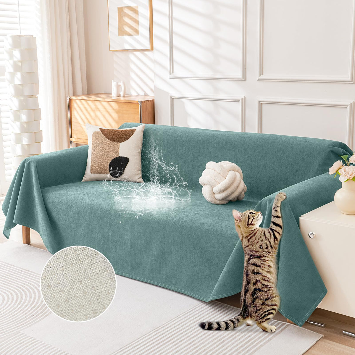 Deep Dream Cat-Scratch Resistant Couch Cover, Waterproof Sofa Cover for 3 Cushion Couch Washable, Pet Friendly Couch Protectors Anti Slip Thickened Love Seat Slipcovers for Pets, 71" x 118", Dark Grey