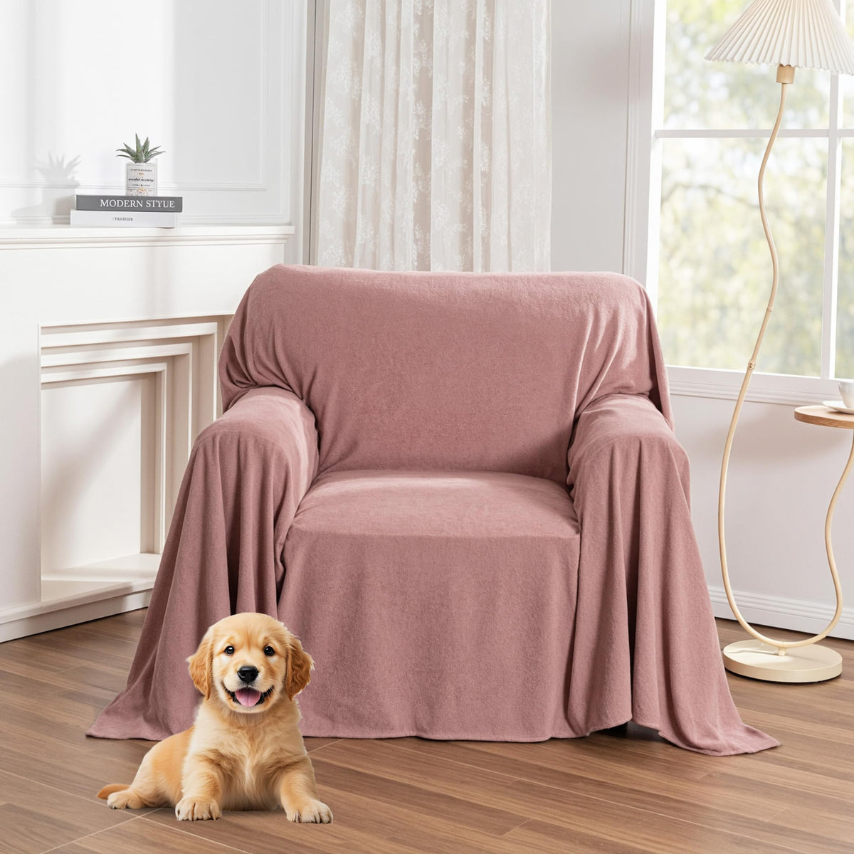 MYSKY HOME Couch Covers for Dogs, Non-Slip Sofa Slipcover, 91"x134", Grey