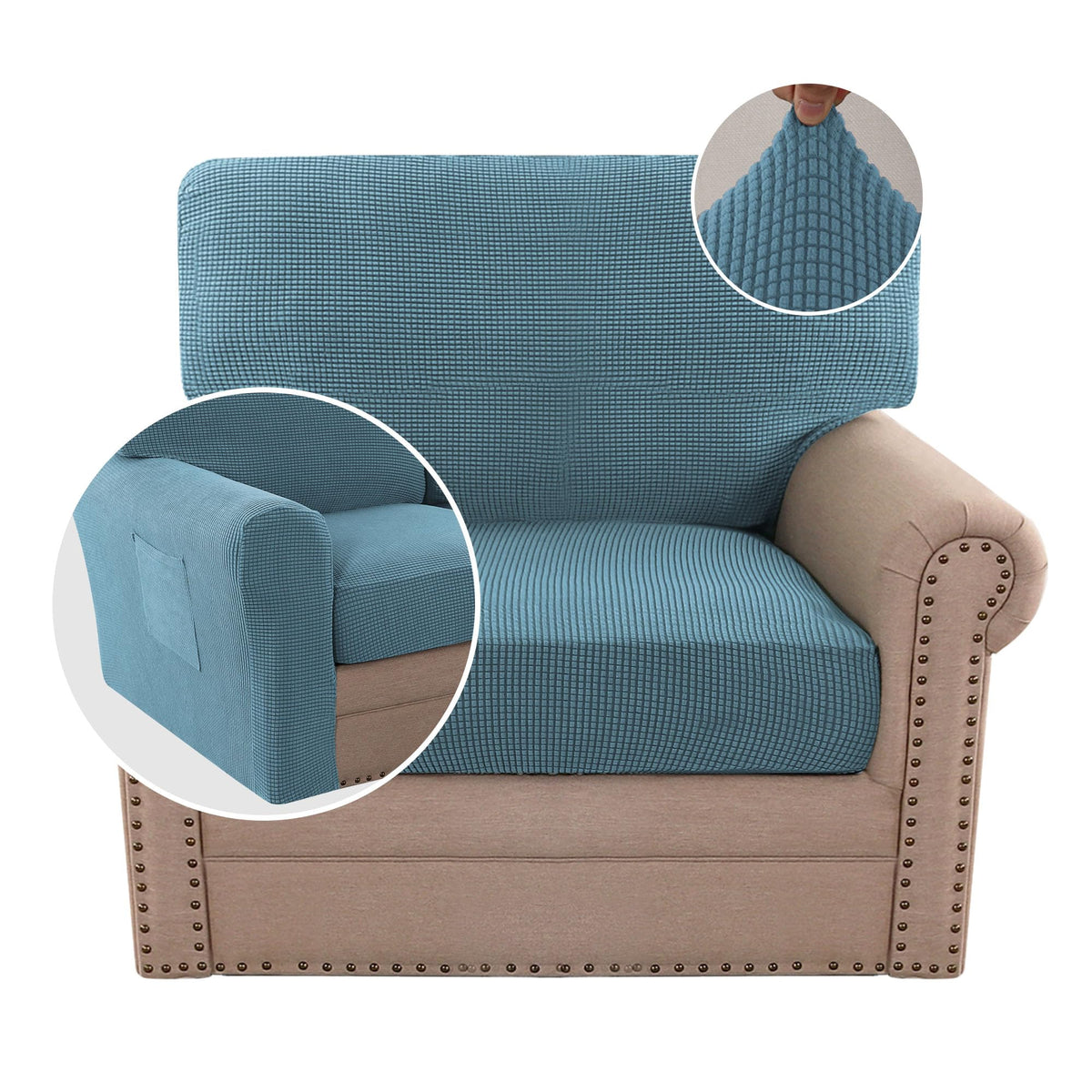 H.VERSAILTEX Multi-Pieces Sofa Covers Stretch Couch Covers Form Fitted Seats and Back Cushions Covers (3 Seat Covers Plus 3 Back Cusion Covers, Bonus 2 Armrest Covers), Sand
