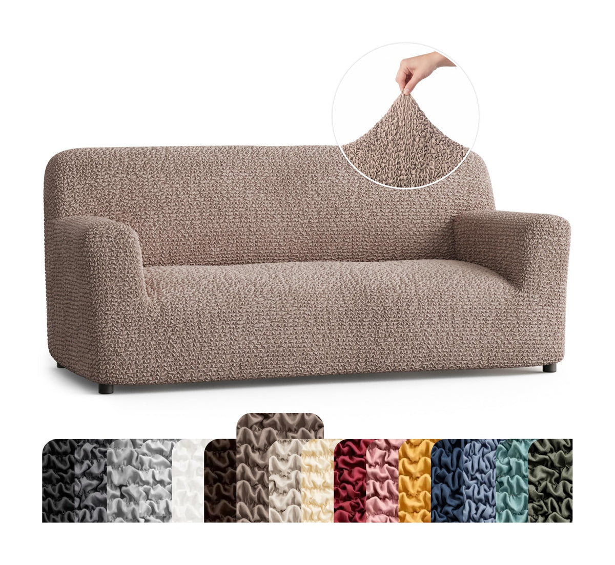 Premium Stretch Couch Covers for Sofa - Sofa Chair Cover Washable, Dogs & Pets Friendly - Elastic Polyester Loveseat Slipcovers - Non-Slip Love Seat Couch Covers - Soft Taupe (86"-120" Wide)