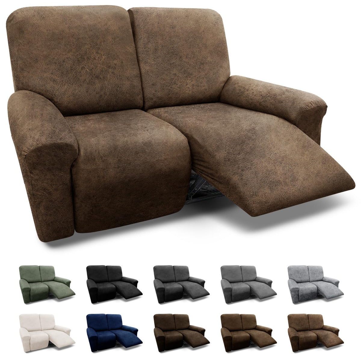 Couch Cover Leather Look 3 Seater Couch Sofa Cover 1-Piece Sofa Slipcover Stretch Furniture Protector with Elastic Bottom & Pockets(Sofa, Coffee)