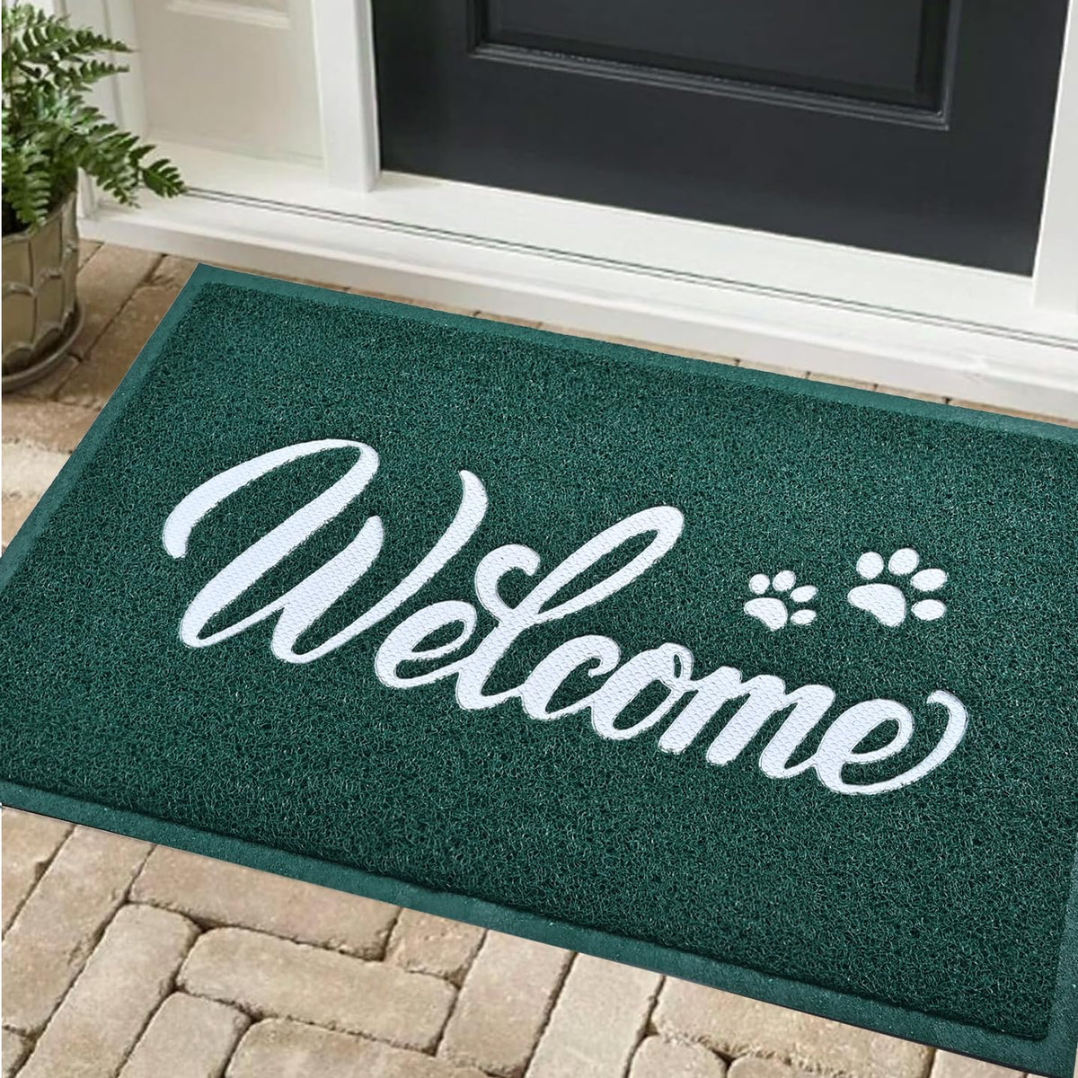 T.HENV Welcome Mat Outdoor, 30x17.5 Waterproof All-Season Front Door Mat Outside Entrance, All-Weather Quick Drying, Low Profile Doormat Indoor, Patio Porch Entryway Mats, Black-White