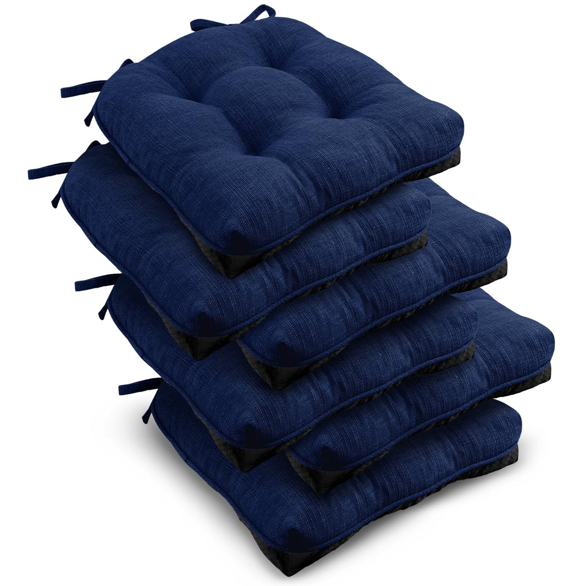 downluxe Indoor Chair Cushions for Dining Chairs, Tufted Overstuffed Textured Foam Kitchen Chair Pads with Ties and Non-Slip Backing, 15.5" x 15.5" x 4", Brown, 4 Pack