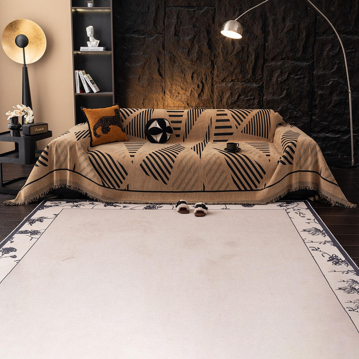 VClife Bohemian Sofa Covers Chenille Couch Cover for Sectional Couch, Soft Non Slip Couch Covers for 2 Cushion Sofa Breathable Sofa Furniture Protector Slip Cover for Couch, Pumpkin, 71"X118"