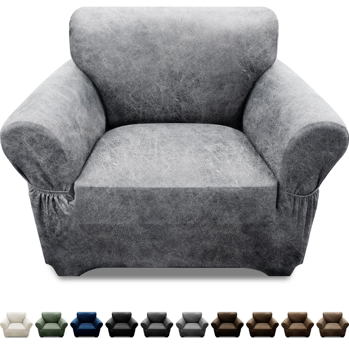 Couch Cover Leather Look 3 Seater Couch Sofa Cover 1-Piece Sofa Slipcover Stretch Furniture Protector with Elastic Bottom & Pockets(Sofa, Coffee)