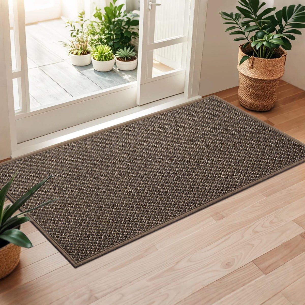 LEKEEPGO Door Mat 17"x29", Non Slip Washable Indoor Door Mat, Khaki