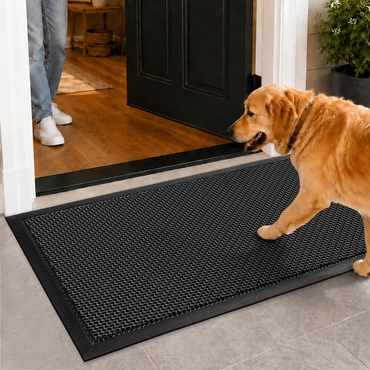 Mibao Meshy Mat Door Mat Heavy-Duty Quick-Dry Floor Mat, Sand & Dirt Trapper for Indoor & Outdoor, Ideal for Entrance, Mudrooms,Patios & Garages,Low-Profile,Non-Slip,Washable, Black, 30" x 17"