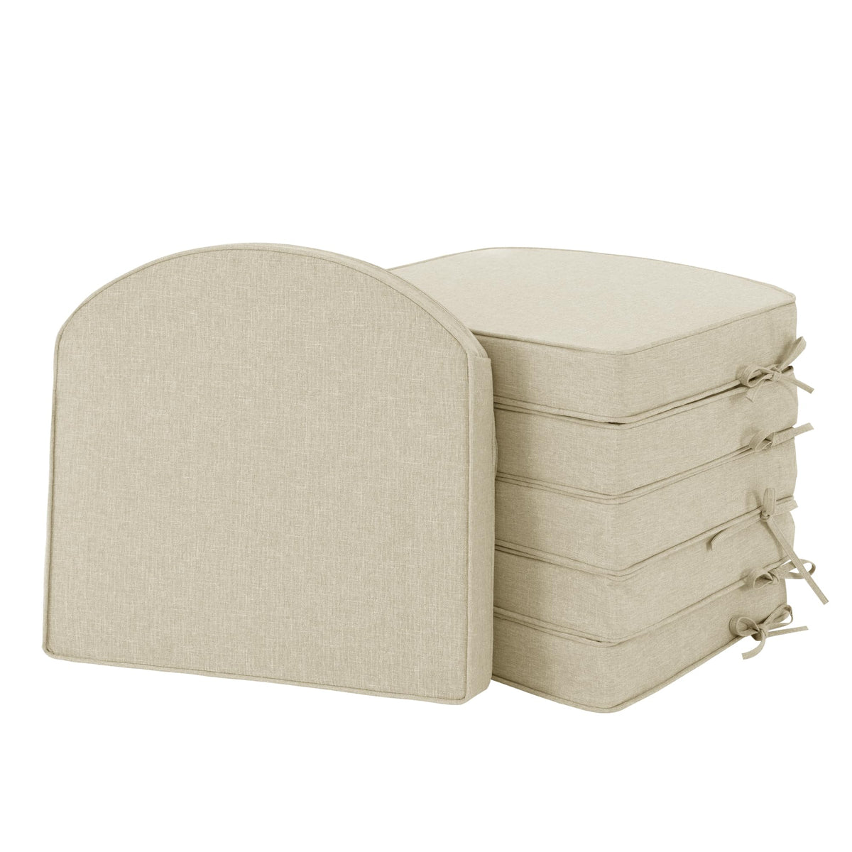 Outdoor Chair Cushions, Fade-Resistant & Water-Resistant, D Shaped Patio Furniture Seat Chair Pads Replacement with Ties, Non-Slip Bottom, Removable Cover, Set of 2, 17 x 16 Inch, Natural