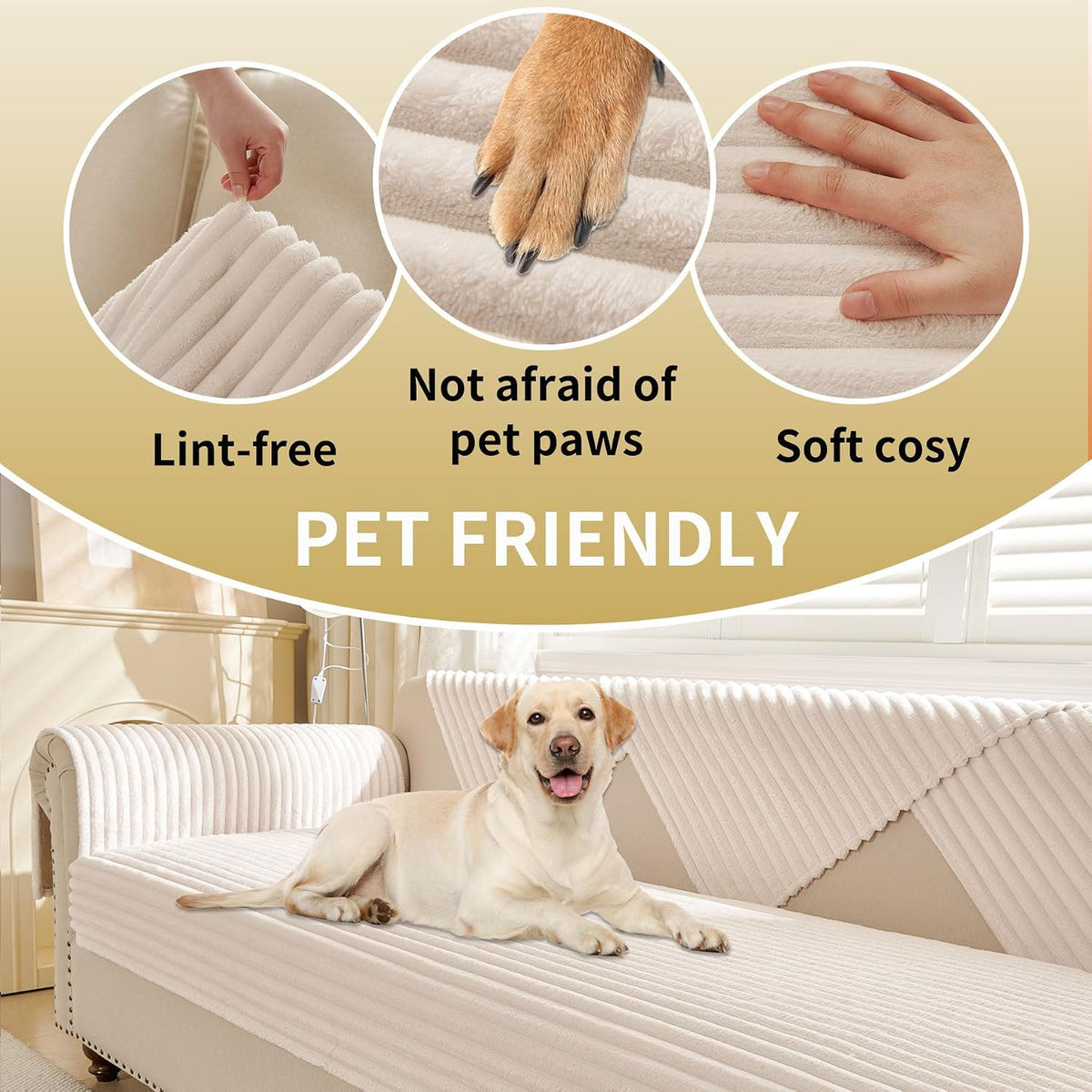 HAOMAIJIA Waterproof Couch Cover for Dogs Washable,Faux Fur Pet Couch Covers for Sofa,Soft Dog Bed Cover Non-Slip Couch Covers for 3 Cushion Couch Sofa Pet Friendly (Off White, 35" x 82")