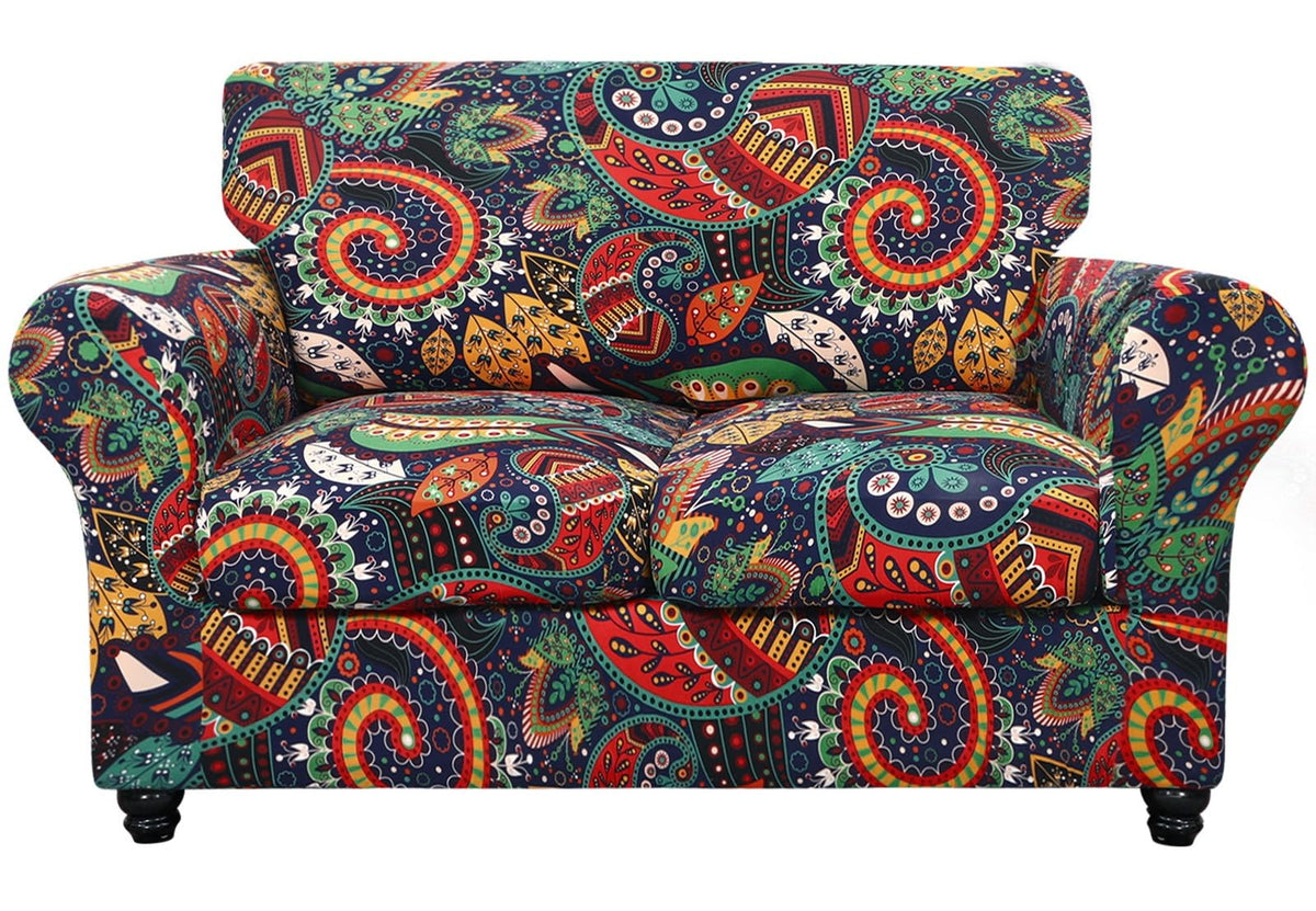 SearchI Stretch Sofa Cover Printed Couch Cover, Floral Pattern 4 Pieces Sofa Slipcover with 3 Separate Cushion Cover, Washable Furniture Protector for Living Room(Sofa, Yellow+Flower)