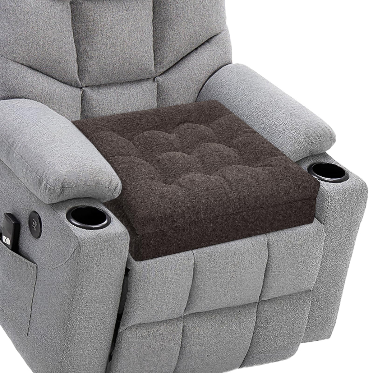 Recliner Cushions for Elderly, 20x20x5 Inch Thick Chair Cushion Patent Design Soft Tufted Dual Layer Booster Seat Cushions for Seniors Recliner Risers Taupe 1P