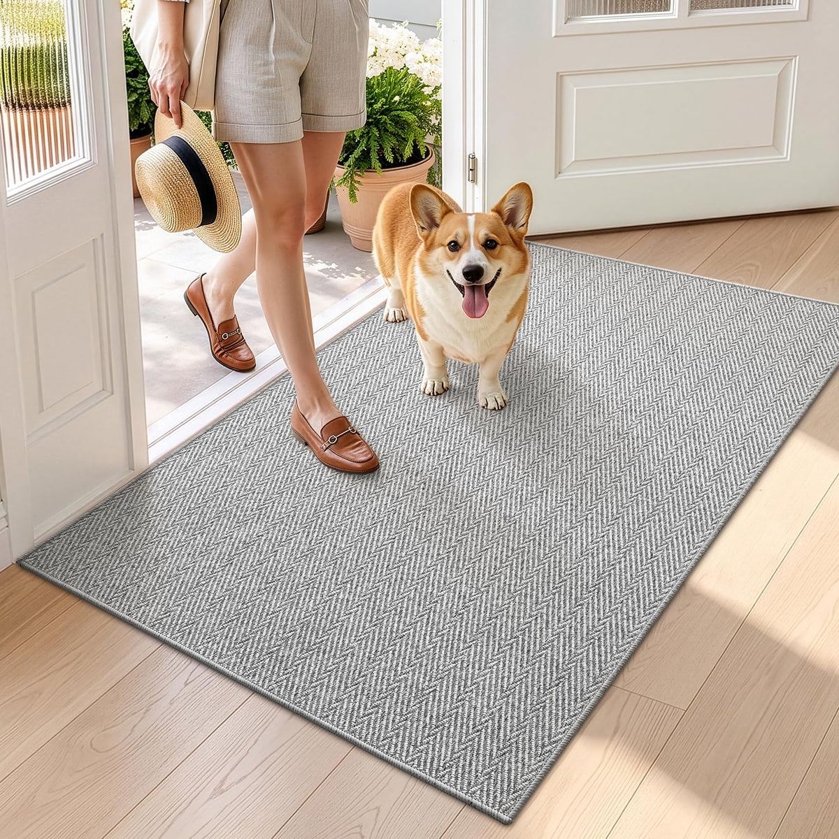 LUMI Ultra Thin Indoor Door Mat 24"x36", Entrance Doormat, Beige