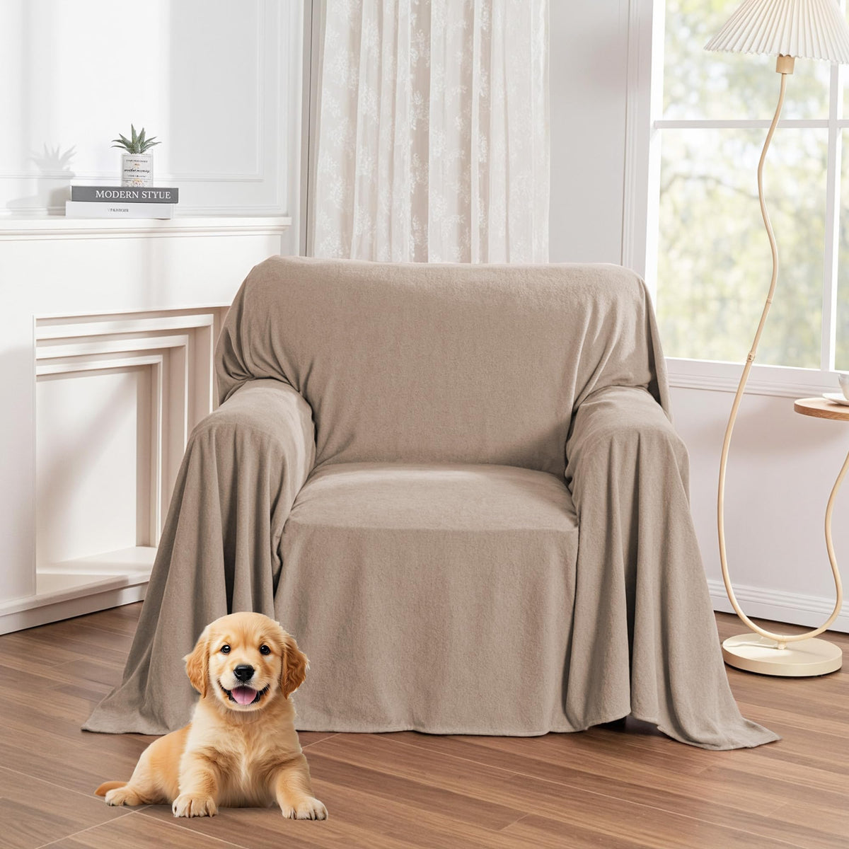 MYSKY HOME Couch Covers for Dogs, Non-Slip Sofa Slipcover, 91"x134", Grey