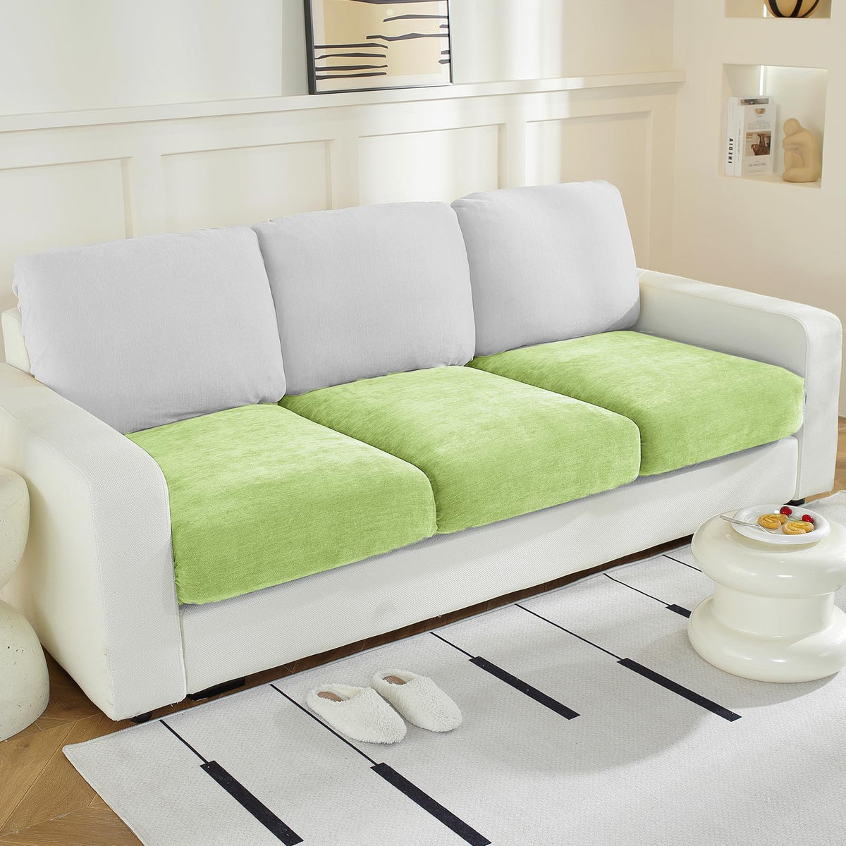 WEYOND Couch Cushion Covers L Shaped Sectional, 3PC Seat Covers, Light Grey