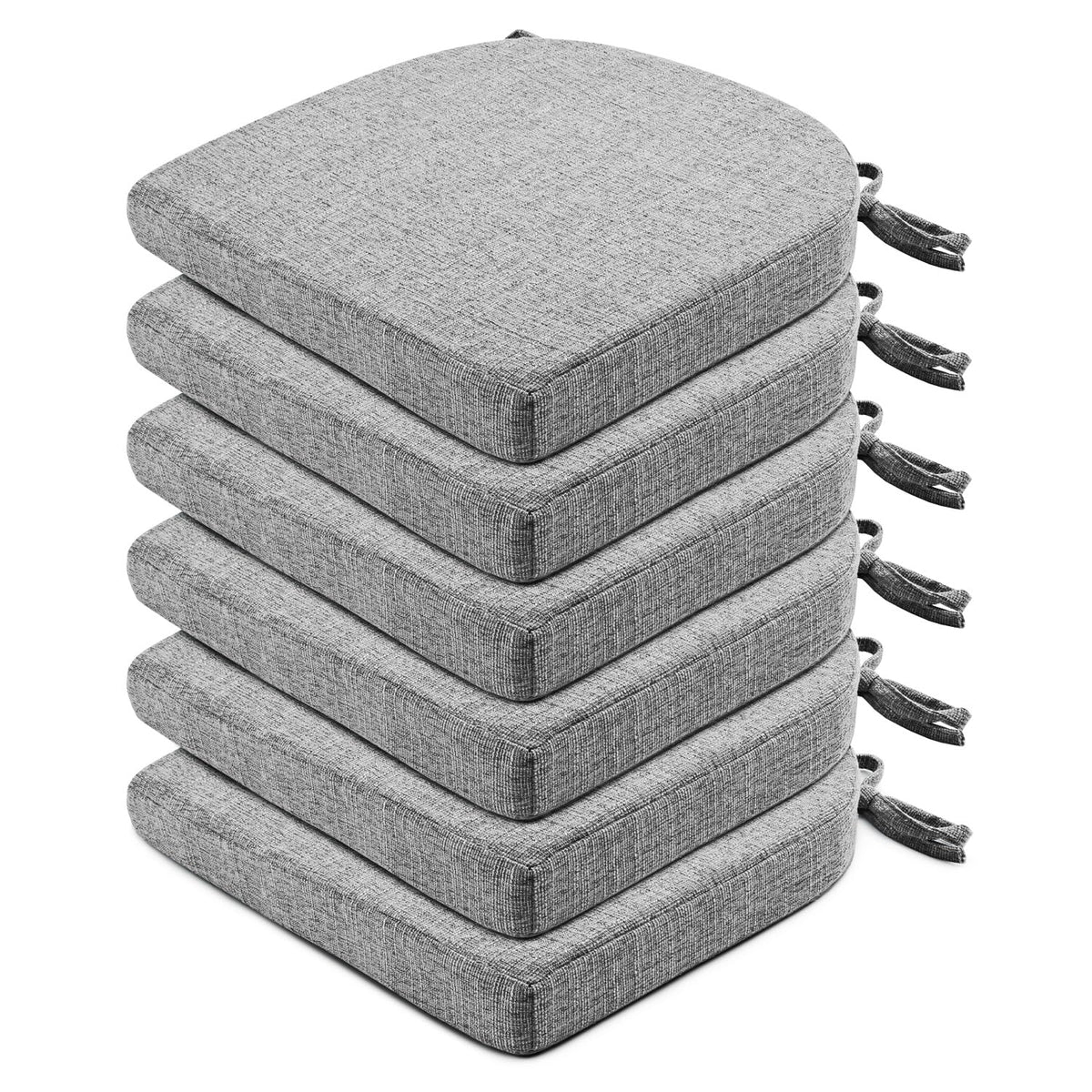 Wellsin Chair Cushions for Dining Chairs 6 Pack - Kitchen Chair Cushions with Ties and Non-Slip Backing - Dining Chair Pads 16"X16"X2", Dark Gray