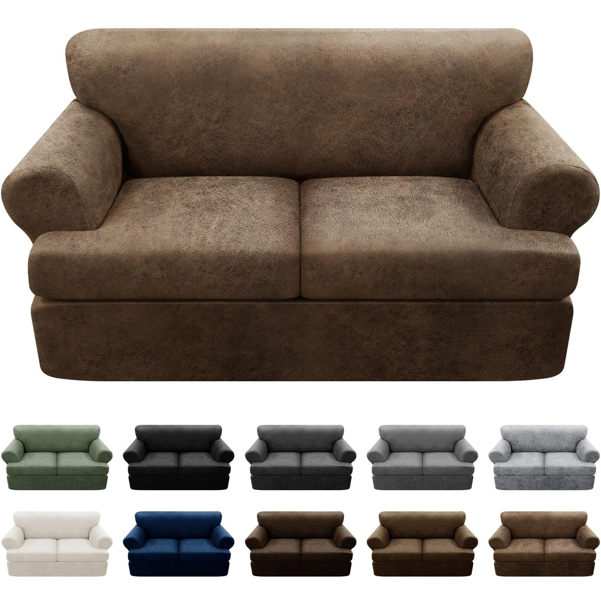 Couch Cover Leather Look 3 Seater Couch Sofa Cover 1-Piece Sofa Slipcover Stretch Furniture Protector with Elastic Bottom & Pockets(Sofa, Coffee)