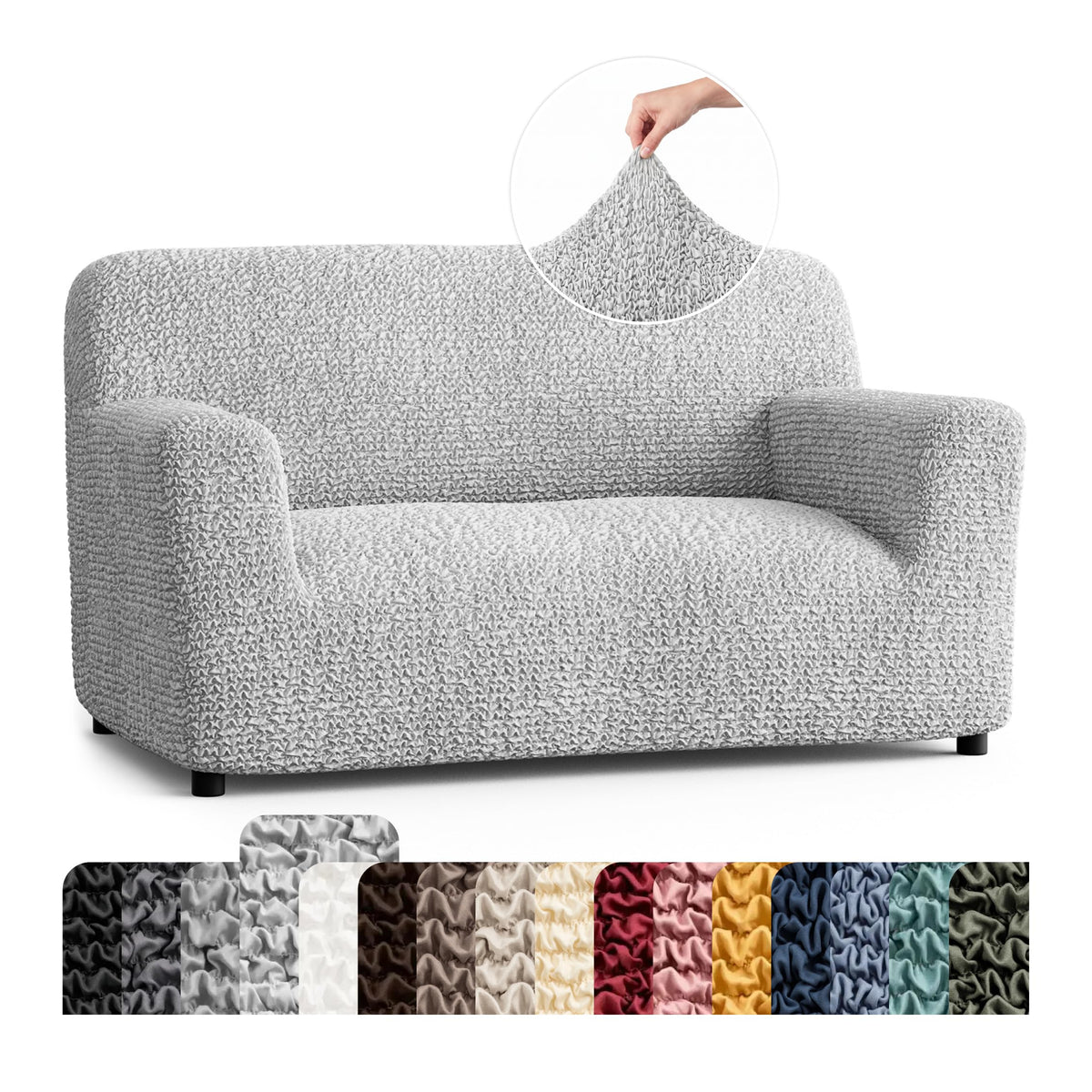 Premium Stretch Couch Covers for Sofa - Sofa Chair Cover Washable, Dogs & Pets Friendly - Elastic Polyester Loveseat Slipcovers - Non-Slip Love Seat Couch Covers - Soft Taupe (86"-120" Wide)
