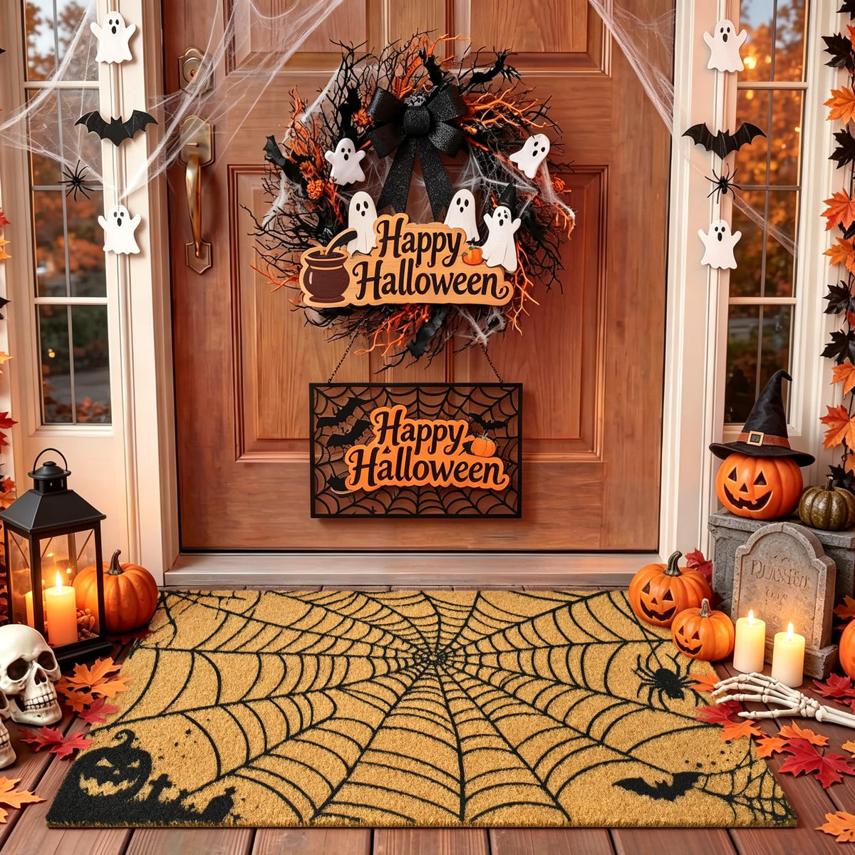 Floral Front Door Mat Outside Non-Slip Welcome Doormat, 17x29 in