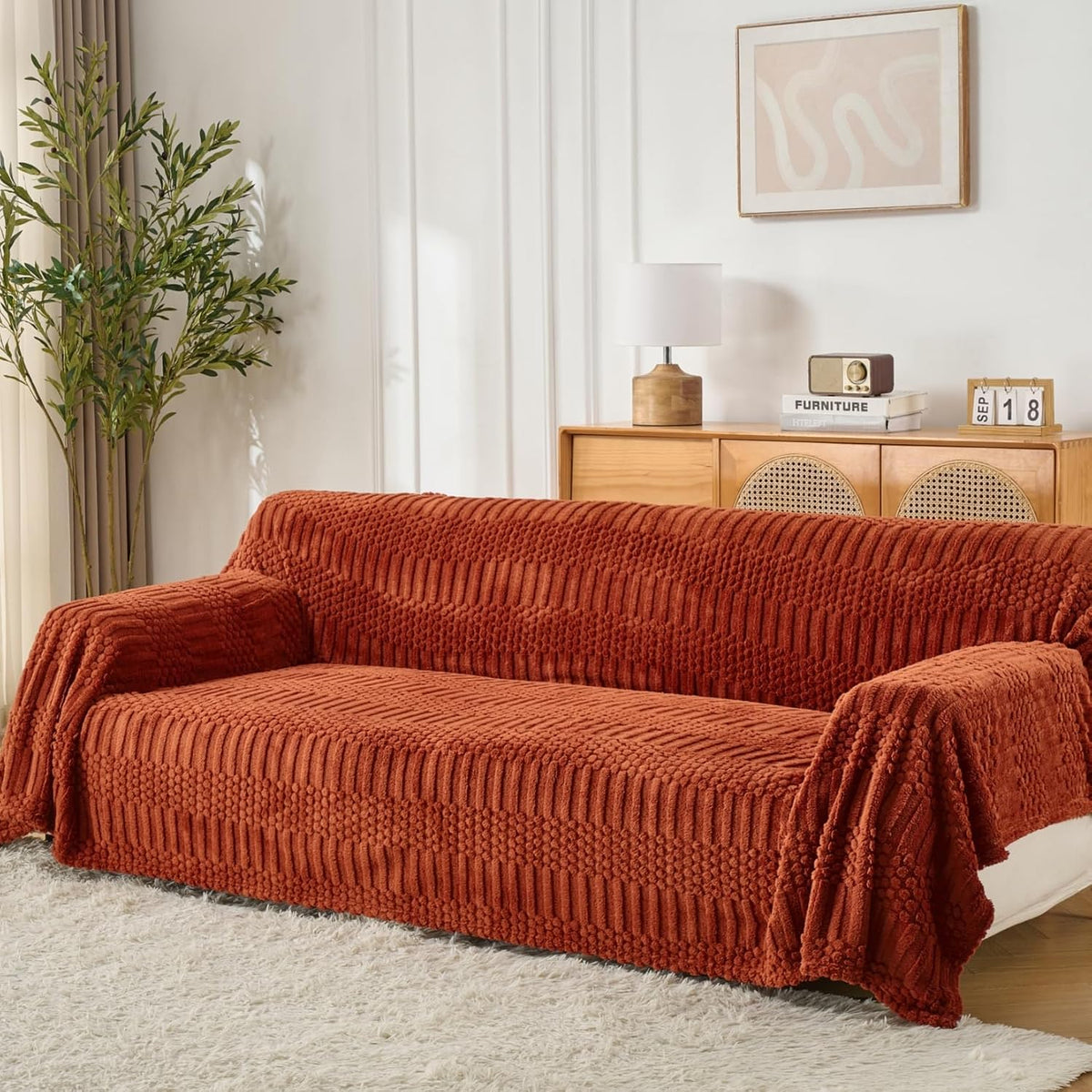 Fuzzy Hobo Couch Cover for Sectional Sofa, Sofa Slipcover for 2 Cushion Couch, 71"x118" Caramel Non-Slip Washable Loveseat Cover, Sofa Protector for Dogs