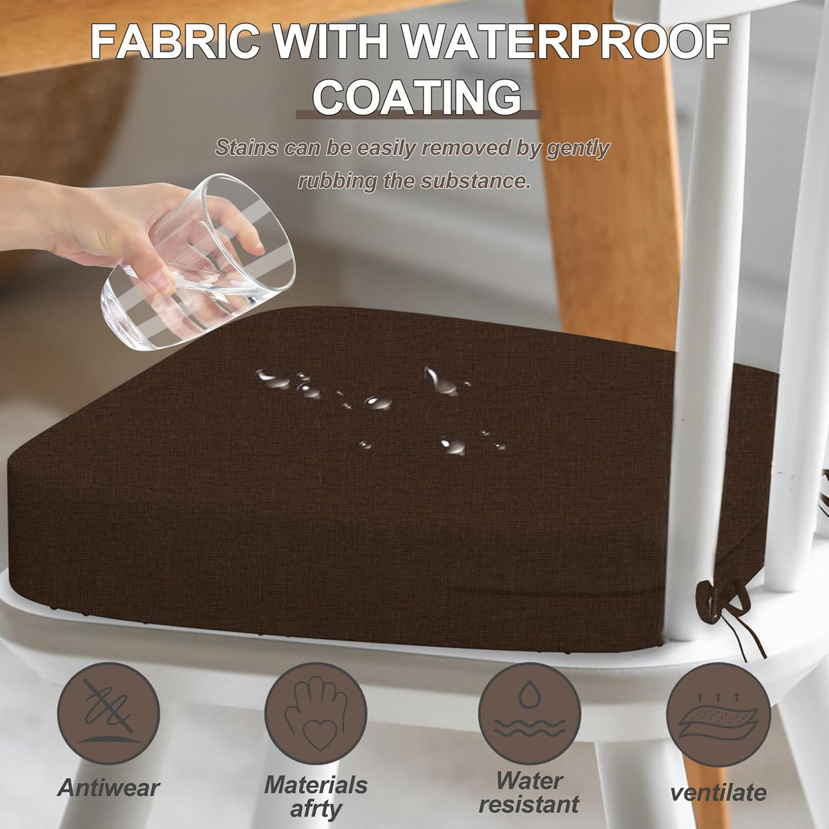 17'' x 16'' x 2.5"Thick Chair Cushions for Dining Chairs, 6 Pack WaterProof Easy Clean Kitchen Chair Pads with Ties and Non-Slip Backing - 30D High Elastic Foam Soft Kitchen Chair Cushions