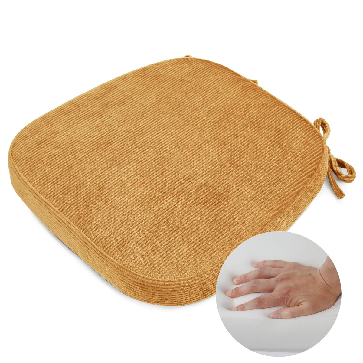 2.5" Thick Chair Cushions for Dining Chair, Corduroy High Density Foam Kitchen Chair Pads, U Shaped Indoor Seat Cushions with Ties & Non-Slip Backing, Washable Cover, 17''x16.5'', Pink