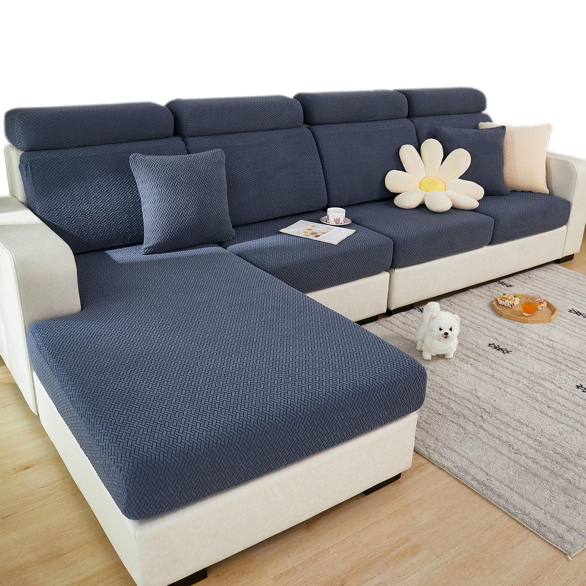 Yoovat Couch Cushion Covers for Sofa Couch Covers Wear-Resistant Universal Sofa Cover Washable Stretch for Sectional Slipcovers (Texture-Light Gray,Large Single Seat Cover)