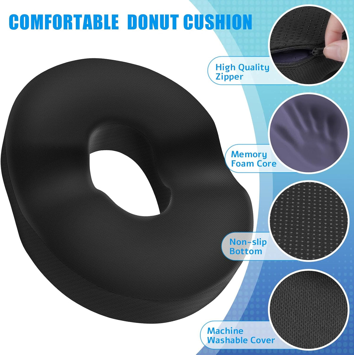 BlissTrends Donut Pillow Seat Cushion, Memory Foam Lifting Cushions(Black)