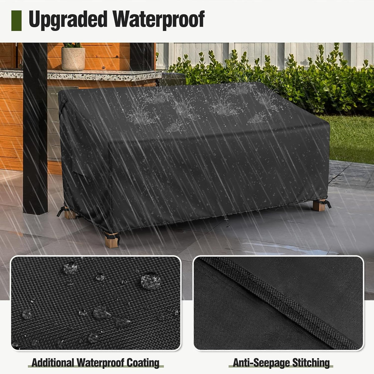 MR. COVER 3-Seater Outdoor Couch Cover Waterproof, 80 Inch Patio Furniture Cover for Sofa, Heavy Duty Polyester & Double-Stitched Seams, Classic Black