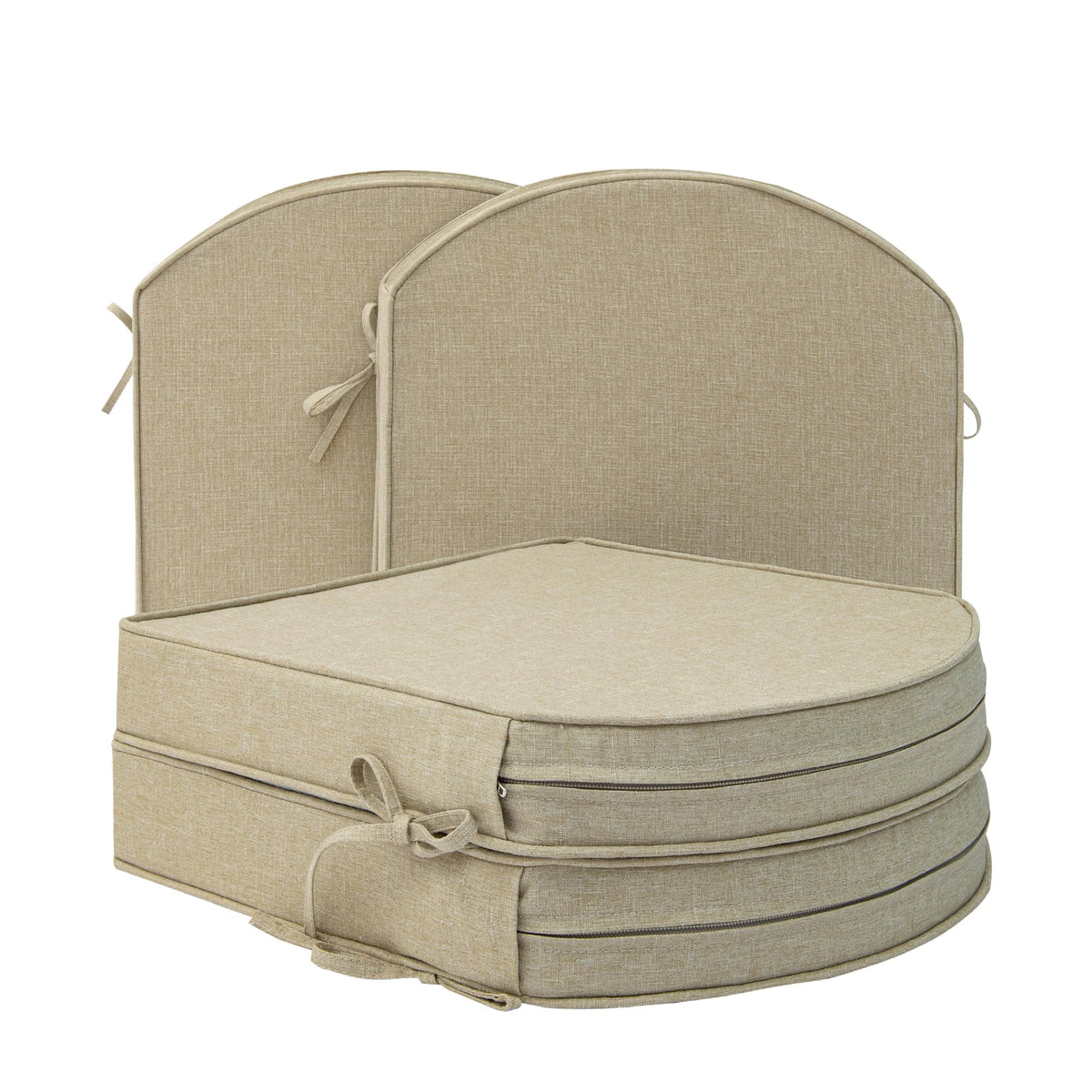 Outdoor Chair Cushions, Fade-Resistant & Water-Resistant, D Shaped Patio Furniture Seat Chair Pads Replacement with Ties, Non-Slip Bottom, Removable Cover, Set of 2, 17 x 16 Inch, Natural