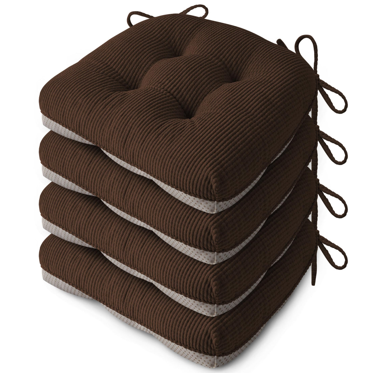 Anti Slip Kitchen Chair Cushions Set of 4 18"X16.5"X3" Beige