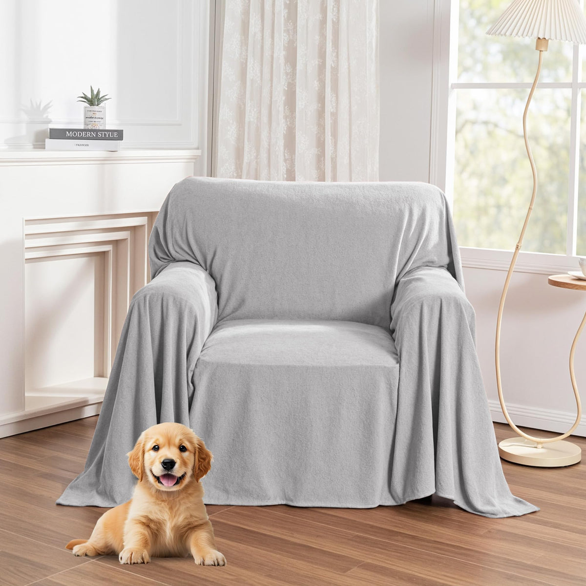 MYSKY HOME Couch Covers for Dogs, Non-Slip Sofa Slipcover, 91"x134", Grey