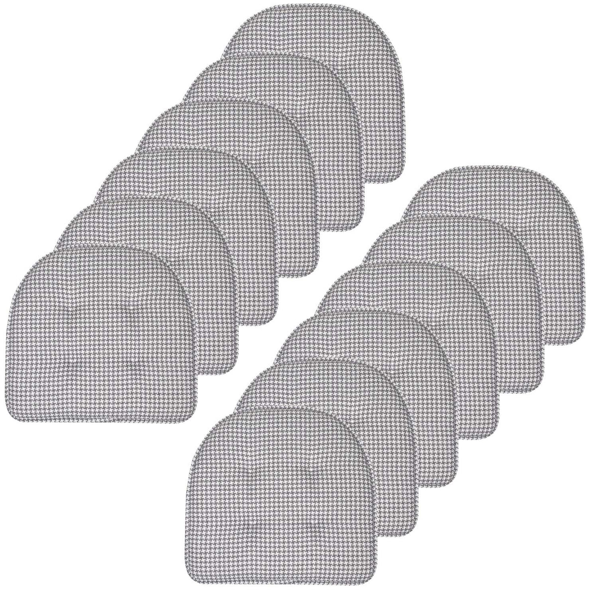 Sweet Home Collection Chair Cushion Memory Foam Pads Tufted Slip Non Skid Rubber Back U-Shaped 17" x 16" Seat Cover, 6 Pack, Checkered Taupe/White