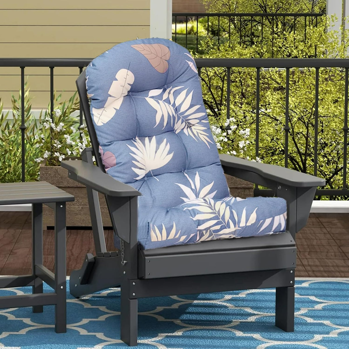 Outdoor Adirondack Chair Cushion Floral One-Pieces Thicked Patio Cushions for Adirondack Chair Waterproof Round Corner High Back Seat Cushions, Green Printing 44"*20"