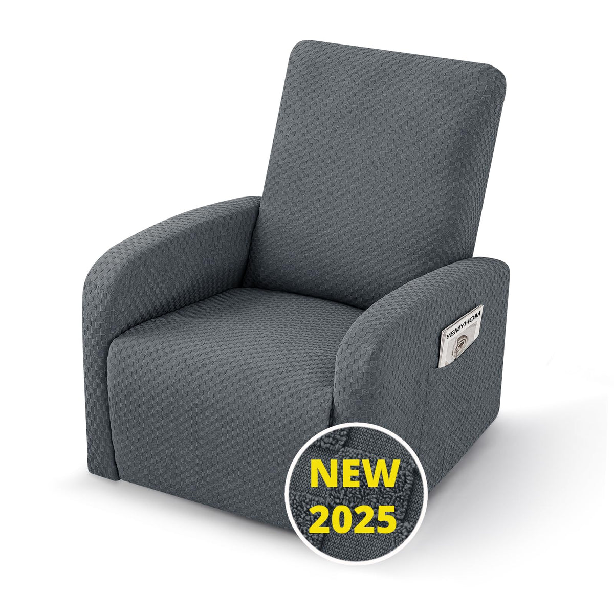 YEMYHOM 8 Pieces Stretch Recliner Sofa Cover Latest Jacquard Reclining Couch Cover with Side Pocket Anti-Slip Fitted 3 Cushion Furniture Slipcovers with Elastic Bottom (Sofa Recliner, Light Gray)
